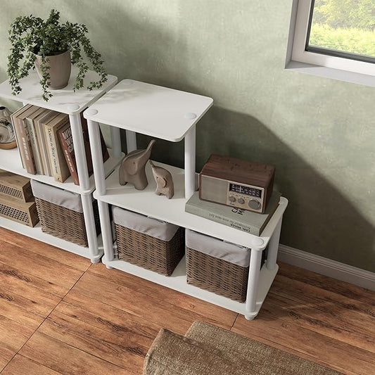 Homes: Inside + Out Apexa Modern 3-Cube Ladder Shelving Units, Collectibles Display Shelves, Easy Assembly Standing Shelf, Home Storage Organizer for Living Room, Bedroom, Office, White