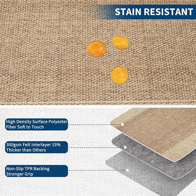 Garvee Modern Bordered Neutral Rugs for Living Room 8x10 Washable Rug Jute | Large Non Slip Low Pile Soft Carpet Foldable Non-Shedding Woven Printed Floor Cover for Bedroom Playroom Nursery Office Dorm