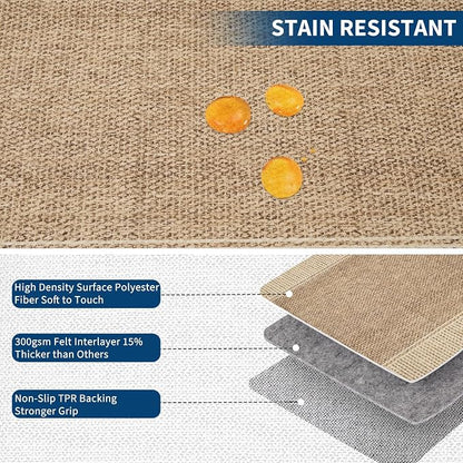 Garvee Modern Bordered Neutral Rugs for Living Room 8x10 Washable Rug Jute | Large Non Slip Low Pile Soft Carpet Foldable Non-Shedding Woven Printed Floor Cover for Bedroom Playroom Nursery Office Dorm