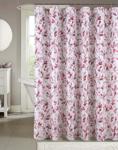 Hotel Quality Fabric Bathroom Shower Curtain: Floral Leaf Damask - Pink, Gray and White (72 x 70 inches)