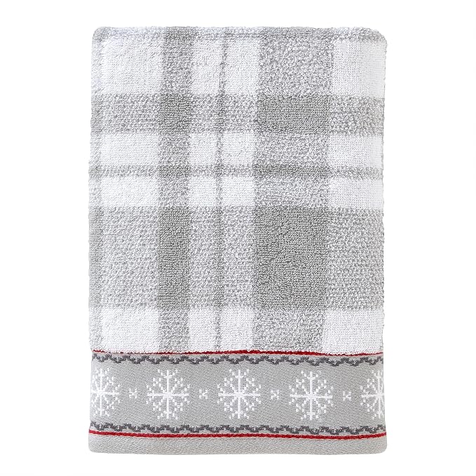 SKL Home Christmas/Winter Whistler Plaid Bath Towel, 100% Cotton, Gray | 500 GSM. Soft & absorbent plaid jacquard. Great for holiday gifting.