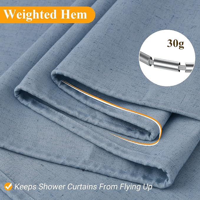 Extra Long Linen Shower Curtain 84 Inch Long for Bathroom Shower Curtains Set with Hooks Boho Farmhouse Fabric Neutral Cloth Modern Cottage Core Waterproof,Stone Blue