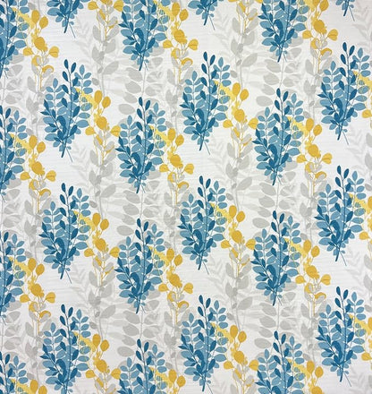 Serafina Home Hotel Quality Fabric Bathroom Shower Curtain: Floral Leaf Damask - Blue, Teal, Yellow, Grey and White (72 x 70 inches)