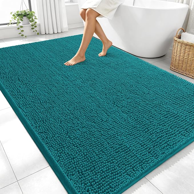 OLANLY Large Bathroom Rugs 70x46, Extra Soft Absorbent Chenille Bath Rugs | Deep Lake, Quick-Drying Rubber Backing, Machine Washable Bath Mat for Bathroom Floor, Tub and Shower, Home Decor Accessories