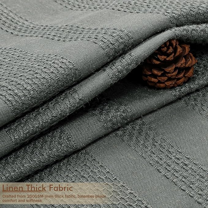 Light Grey Shower Curtain for Bathroom, Boho Linen Textured Shower Curtain with Tassel, Rustic Striped Heavy Duty Vintage Country Bathroom Curtain, 72Wx72L Inches