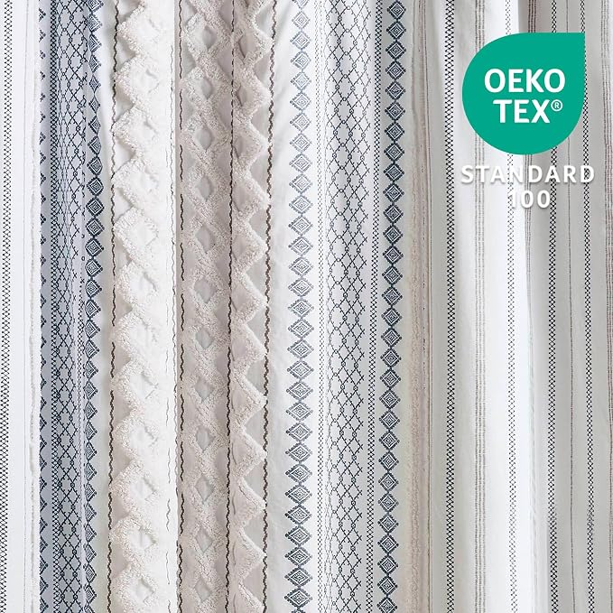 INK+IVY Extra Long Cotton Shower Curtain for Bathroom, White/Navy, 72 x 84 | Machine Washable, Boho Tufted Chenille Modern Home Bathroom Decor, Bathtub Privacy Screen, OEKO-TEX Certified