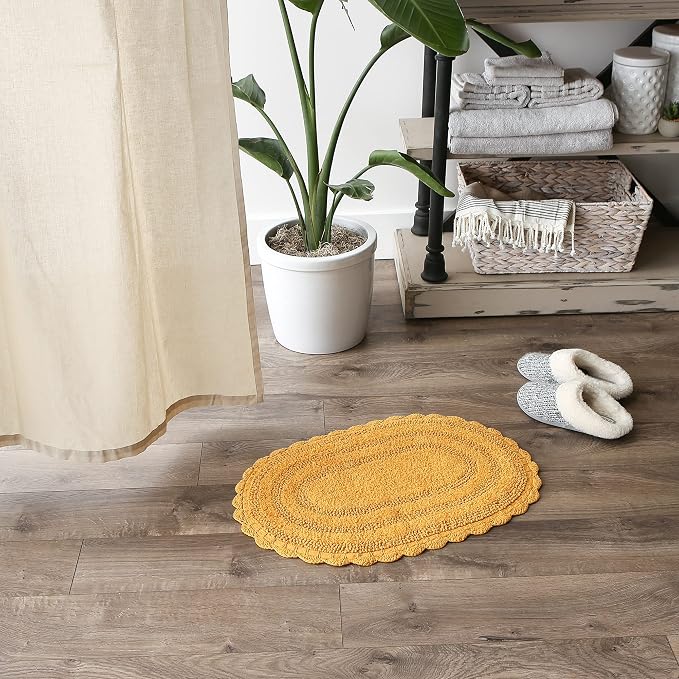 DII Crochet Collection Reversible Bath Mat, Small Oval, 17x24, Honey Gold