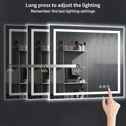 36"x40" LED Bathroom Mirror with Lights, Backlit+Frontlit, Anti-Fog | CRI 95, Stepless Dimmable, 3 Colors Lighting, Shatterproof Tempered Glass, HD Reflection, Memory, (Horizontal/Vertical)