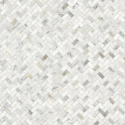 MSI Arabescato Venato White 1 in. x 2 in. Herringbone Honed Marble Mesh Mounted Mosaic Tile for Bathroom, Kitchen Backsplash, Accent Wall Tile, and Shower Wall Tile