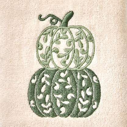 SKL Home Fall/Thanksgiving Scroll Pumpkin Hand Towel Set-2pc, Natural | 100% Cotton. Soft, embroidered velour. Great for use in the bathroom, kitchen or bar. Fun for Friendsgiving & gifting.