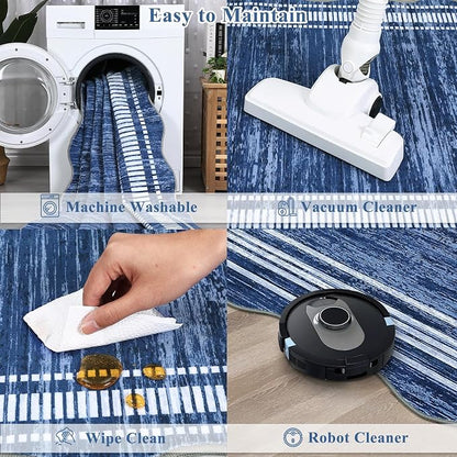 Garvee Scallop Area Rug 5x7 Washable Rugs for Bedroom Neutral Rug Navy Blue | Rugs for Living Room, Non-Slip Soft Carpet for Bedroom, Scalloped Low-Pile Solid Rug Accent Rug for Dining Room Home Office