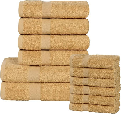 Superior 12-Piece Cotton Assorted Towel Set, Includes 6 Face Towel, 4 Hand, and 2 Bath Towels, Home, Bathroom, Guest Bath Essentials, Quick Dry, Absorbent, Franklin Collection - Gold