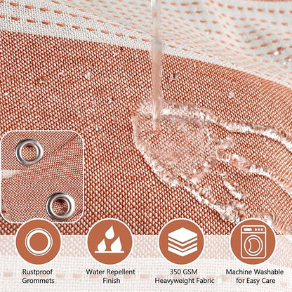 Boho Farmhouse Thick Shower Curtain with Tassels, Rustic Rusty Red Cotton Linen Soft Fabric Shower Curtain Water Repellent, Shabby Chic Heavyweight Striped Shower Curtains for Bathroom