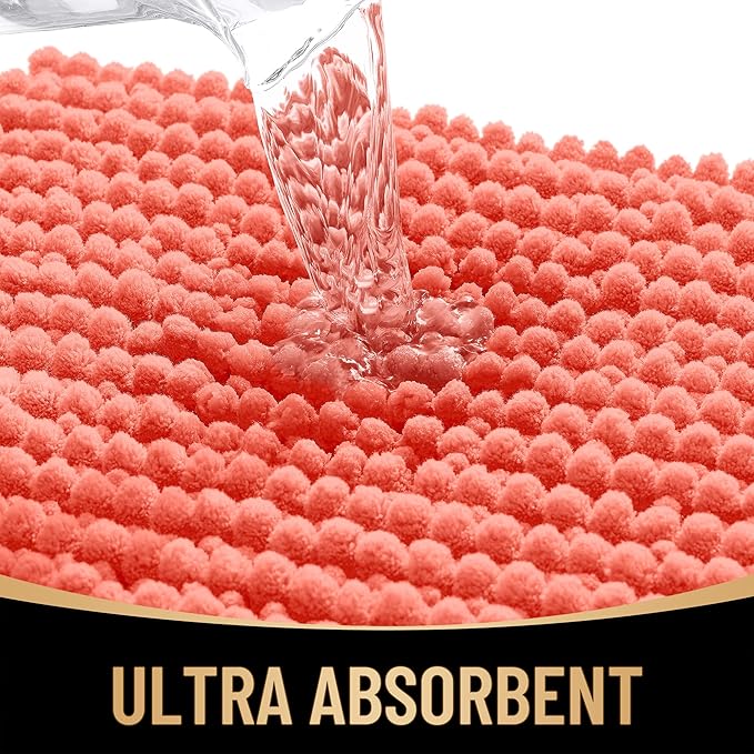 OLANLY Thick Chenille Bathroom Runner Rugs 47x20, Absorbent Bath Mat, Coral | Soft Bath Rugs, Rubber Backing, Machine Wash Dry, Bath Mats for Bathroom, Tub and Shower, Home Decor Accessories