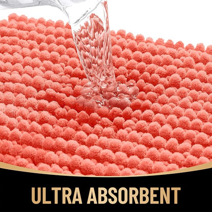 OLANLY Thick Chenille Bathroom Runner Rugs 47x20, Absorbent Bath Mat, Coral | Soft Bath Rugs, Rubber Backing, Machine Wash Dry, Bath Mats for Bathroom, Tub and Shower, Home Decor Accessories