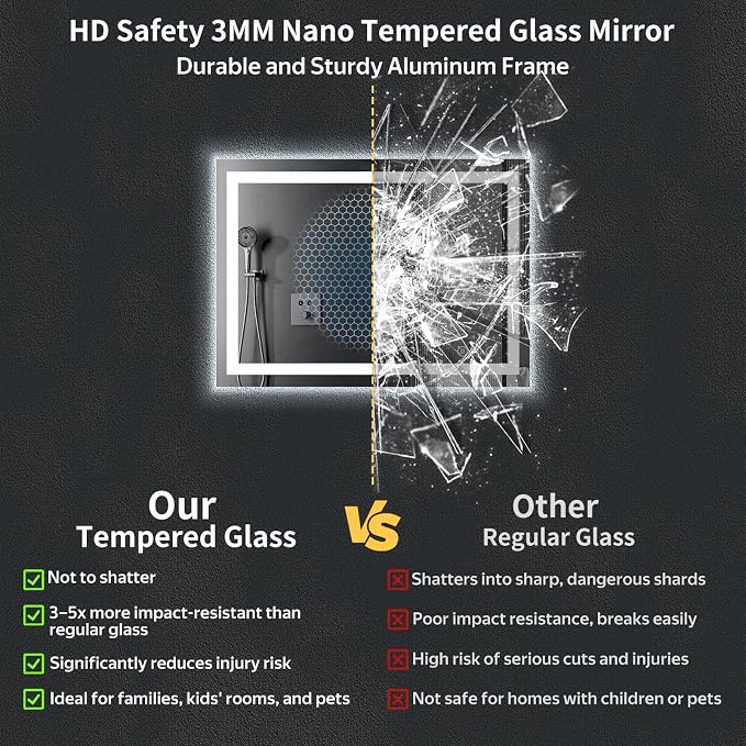 24"x36" LED Bathroom Mirror with Lights, Backlit+Frontlit, Anti-Fog | CRI 95, Stepless Dimmable, 3 Colors Lighting, Shatterproof Tempered Glass, HD Reflection, Memory, (Horizontal/Vertical)