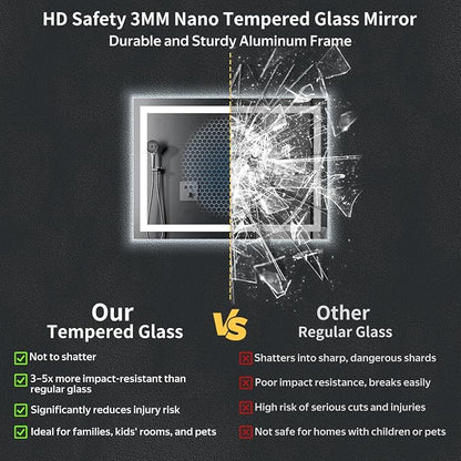 24"x36" LED Bathroom Mirror with Lights, Backlit+Frontlit, Anti-Fog | CRI 95, Stepless Dimmable, 3 Colors Lighting, Shatterproof Tempered Glass, HD Reflection, Memory, (Horizontal/Vertical)