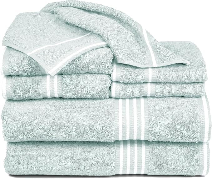 Lavish Home 8PC Bathroom Towels Set - 575GSM 100% Cotton Bathroom Essentials with 2 Bath Towels, 2 Hand Cloths, 2 Wash Cloths, and 2 Fingertip Fabric for Shower, Gym, Dorm and Spa (Seafoam)