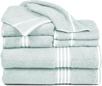 Lavish Home 8PC Bathroom Towels Set - 575GSM 100% Cotton Bathroom Essentials with 2 Bath Towels, 2 Hand Cloths, 2 Wash Cloths, and 2 Fingertip Fabric for Shower, Gym, Dorm and Spa (Seafoam)