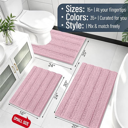 Smiry Thick Chenille Bathroom Runner Rugs 44x24, Soft Bath Mat, Dusty Rose | Quick‑Dry & Machine Washable, Non‑Slip Bath Carpet, Striped Bath Rugs for Tub & Shower, Modern Home Decor Accessories