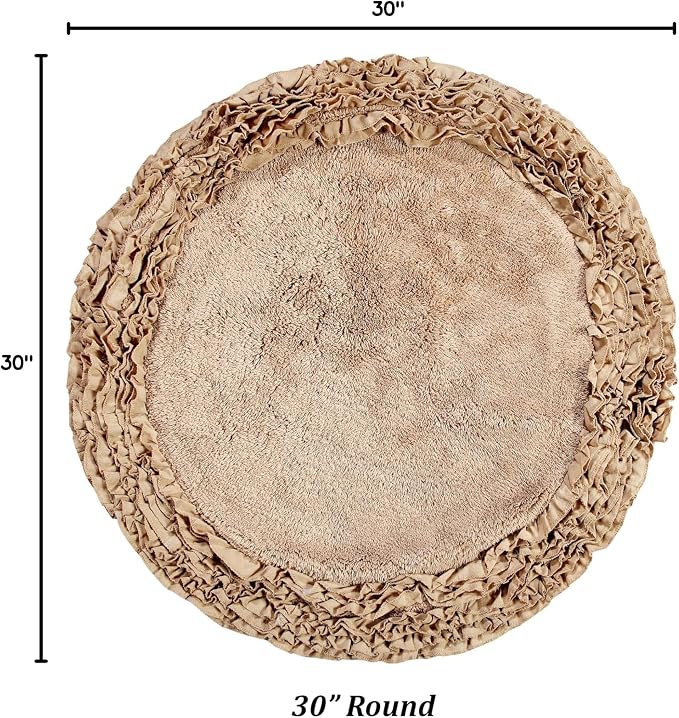 Better Trends Premium Bathroom 30” Round Mat 100% Cotton, Water Absorbent Non-Slip Backing, Machine Washable for Bathroom, Tub, and Shower Use, Beige Shaggy Border Collection