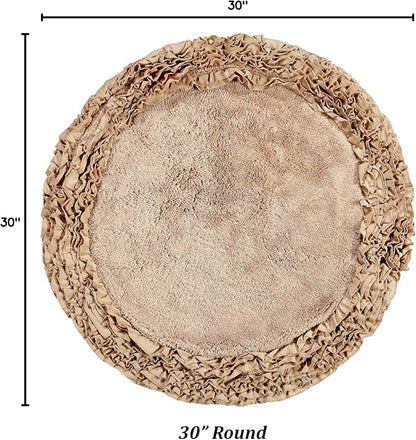 Better Trends Premium Bathroom 30” Round Mat 100% Cotton, Water Absorbent Non-Slip Backing, Machine Washable for Bathroom, Tub, and Shower Use, Beige Shaggy Border Collection