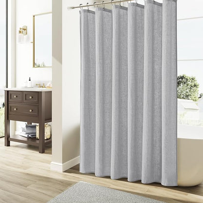 Light Grey Linen Shower Curtain, Cloth Textured Fabric Shower Curtain Set with Hooks, Simple Elegant Modern Farmhouse Country Ultra Thick Bath Curtains for Bathroom,Water Repellent,72x80