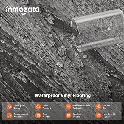 INMOZATA 36 Pack Peel and Stick Floor Tile Waterproof Vinyl Plank Flooring | 54 Sq.Ft, Heat-resistant, Wood Grain Self Adhesive Flooring for DIY Bedroom Living Room Bathroom Kitchen (Deep Gray)