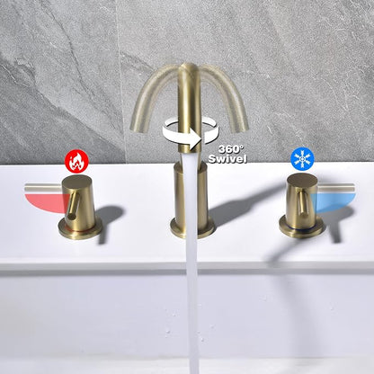 Brushed Gold Bathroom Faucet 3 Hole, 8 in Gold Widespread Bathroom Sink Faucet with Pop Up Drain and Supply Lines, Stainless Steel 2 Handle Gold Sink Faucet for Bathroom Vanity