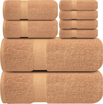 Infinitee Xclusives 100% Cotton Bath Towel Set – 8 Piece Bathroom Towel Set | (2 Bath Towels, 2 Hand Towels, 4 Washcloths) – Soft & Absorbent Towels for Bathroom - Gym, Shower, Spa & Hotel Use