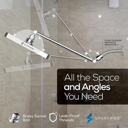 SparkPod 8" Square Rain Shower Head with 16" Shower Arm | Shower Head & Extension Arm Combo, Height Adjustable, High Pressure Performance, Easy 1-Minute Installation, Polished Chrome