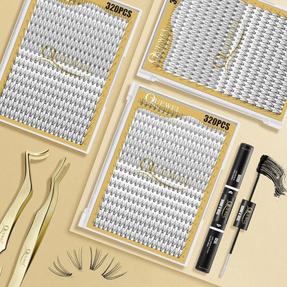 QUEWEL Lash Clusters 320Pcs 10D+20D D Curl Lash Cluster Eyelash Extensions | Cluster Lashes Mix12-18mm Individual Eyelashes Clusters Wispy Lash Clusters Thin Band Soft to Use at Home(10D+20D D Mix12-18)