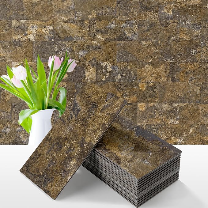 Vamos Tile 100 Pieces Peel and Stick Backsplash Tiles, 3" x 6" PVC Subway Tile, Rust Slate Stick on Backsplash Tiles for Kitchen/Bathroom/Fireplace/Laundry/Camper