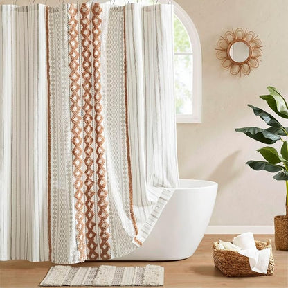 INK+IVY 100% Cotton Tufted Shower Curtain for Bathroom, Rose Clay, 72 x 72 | Machine Washable, Boho Tufted Chenille Modern Home Bathroom Decor, Bathtub Privacy Screen, OEKO-TEX Certified