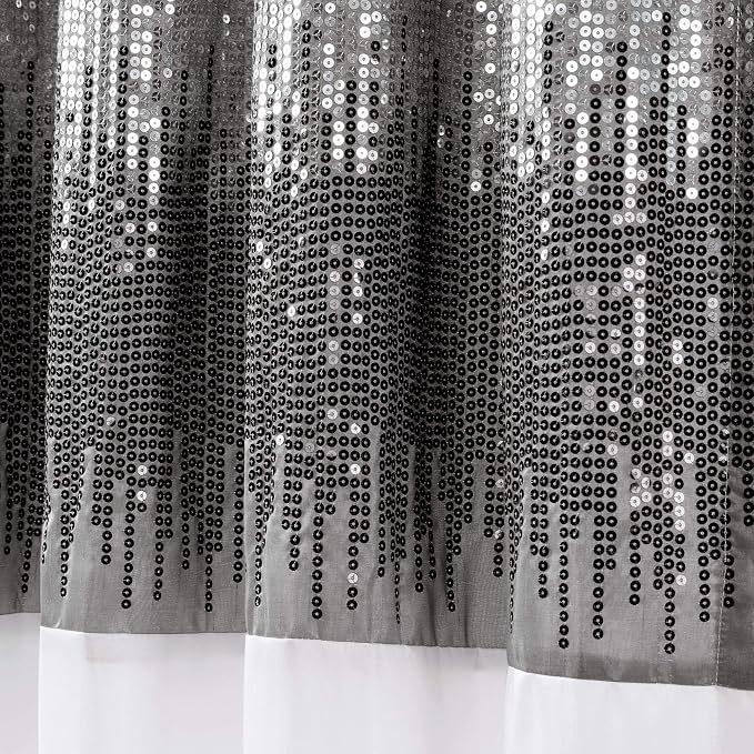 Lush Decor Night Sky Window Curtain Panel, Single 42"W x 84"L Black & White - Sequin Backdrop Curtain - Room Darkening Curtains For Bedroom - Glam Decor