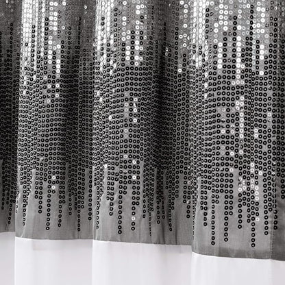 Lush Decor Night Sky Window Curtain Panel, Single 42"W x 84"L Black & White - Sequin Backdrop Curtain - Room Darkening Curtains For Bedroom - Glam Decor