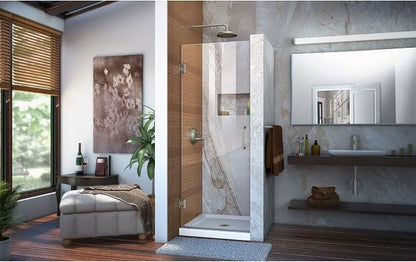 DreamLine Unidoor 28 in. W x 72 in. H Frameless Hinged Shower Door in Brushed Nickel, SHDR-20287210F-04
