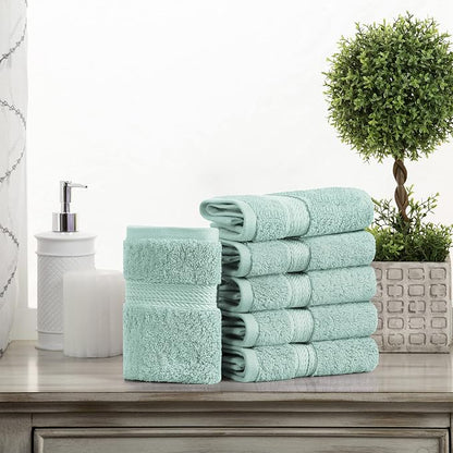Superior Egyptian Cotton Plush & Absorbent, Face Towel Set of 6, Sea Foam | Quick Dry, Soft Luxury Towel Set, Bath Essentials for Bathroom, Guest Bath, Spa, 2 Piece Face, Madeline Towels