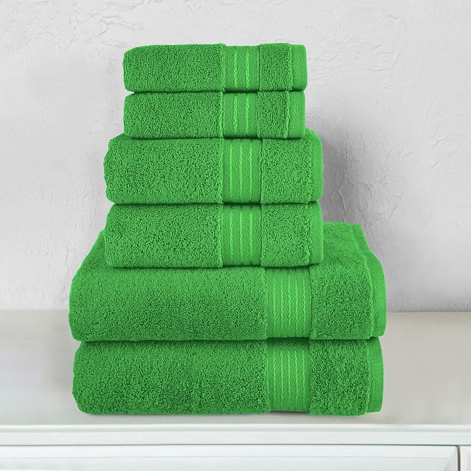 Elegant Comfort Premium Cotton 6-Piece Towel Set, Includes 2 Washcloths, 2 Hand Towels and 2 Bath Towels, 100% Turkish Cotton - Highly Absorbent and Super Soft Towels for Bathroom, Emerald Green