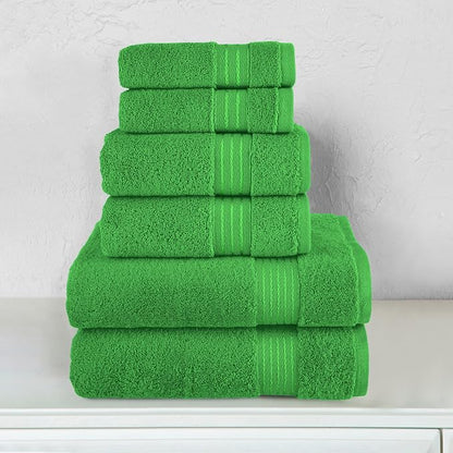 Elegant Comfort Premium Cotton 6-Piece Towel Set, Includes 2 Washcloths, 2 Hand Towels and 2 Bath Towels, 100% Turkish Cotton - Highly Absorbent and Super Soft Towels for Bathroom, Emerald Green