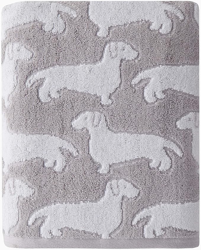 SKL Home Dog Bath Towel, Gray | 550 GSM weight. Plush & absorbent terry jacquard. Great for pet lovers.