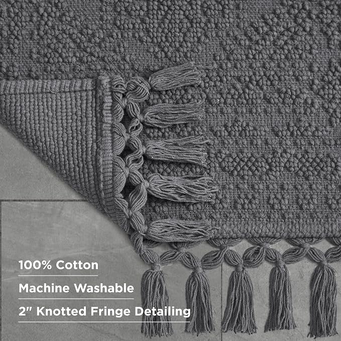 French Connection Nellore Bath Rugs, Woven and Beaded Bath Mats, Durable and Thick Bath Mats for Bathroom and Shower Rugs, 26" x 49", Charcoal
