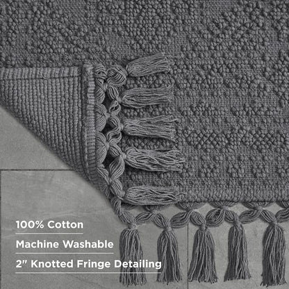 French Connection Nellore Bath Rugs, Woven and Beaded Bath Mats, Durable and Thick Bath Mats for Bathroom and Shower Rugs, 26" x 49", Charcoal