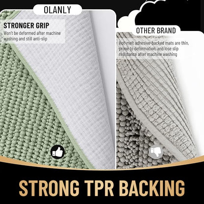 OLANLY Thick Chenille Large Bathroom Rugs Mats 59x35, Sage Green | Soft Absorbent Bath Rugs, Rubber Backing, Machine Wash Dry, Bath Mats for Bathroom, Tub and Shower, Home Decor Accessories