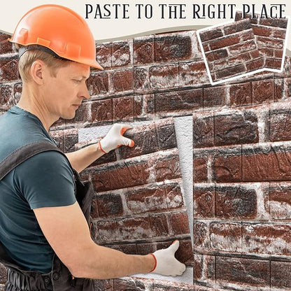 30 Pcs 3D Wall Panels Peel and Stick Wallpaper Foam, Red Brick | Faux Brick Stone Tiles, Covering 28.8-48.4 Sq ft, Self Adhesive Waterproof Panels for Bedroom Living Room Kitchen Walls