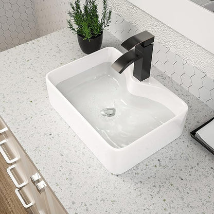 Dcolora Rectangular White Vessel Sink - 19"x15" Ceramic Porcelain Above Counter Vanity Sink Basin