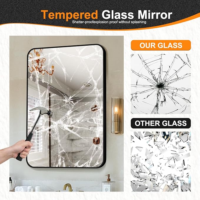 Bathroom Vanity Mirror, Black Framed Mirror for Over Sink, 36x24 | HD glass, distortion-free for makeup and grooming, Sturdy frame, all mounting hardware, hangs horizontal or vertical