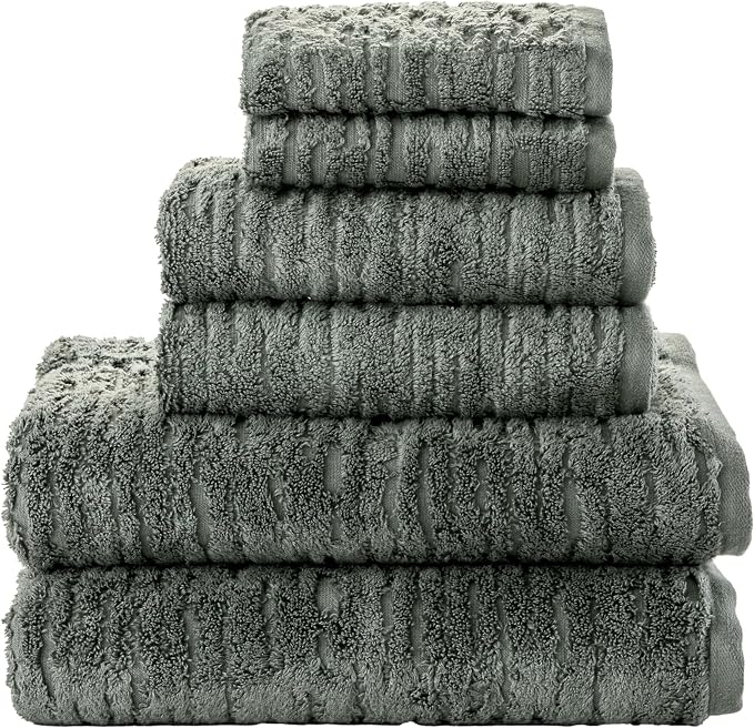 SKL Home CloudSoft Bath Towel Set, 6-Piece, 100% Cotton Luxury, Green Pine | 2 Bath towels, 2 hand towels, 2 washcloths. Premium spa-level quality. 600/520 GSM weight. Ultra plush & absorbent.
