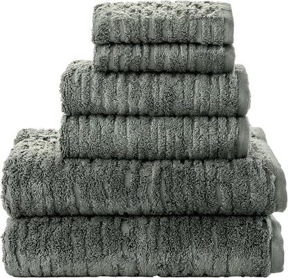 SKL Home CloudSoft Bath Towel Set, 6-Piece, 100% Cotton Luxury, Green Pine | 2 Bath towels, 2 hand towels, 2 washcloths. Premium spa-level quality. 600/520 GSM weight. Ultra plush & absorbent.
