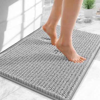 OLANLY Thick Chenille Small Bathroom Rugs Mats 24x16, Light Grey | Soft Absorbent Bath Rugs, Rubber Backing, Machine Wash Dry, Bath Mats for Bathroom, Tub and Shower, Home Decor Accessories